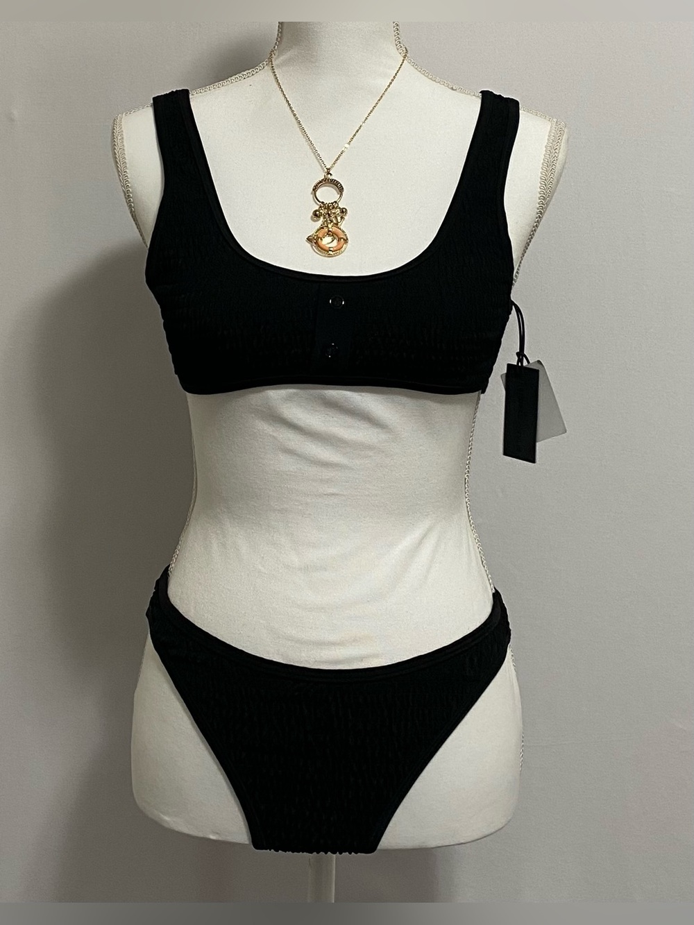 Kendall & Kylie Black Smocked Bikini Set